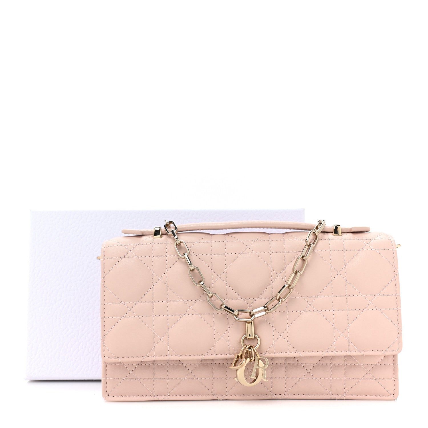 Christian Dior Lambskin Cannage Mini My Dior Top Handle Clutch Rose Poudre 3 of 13