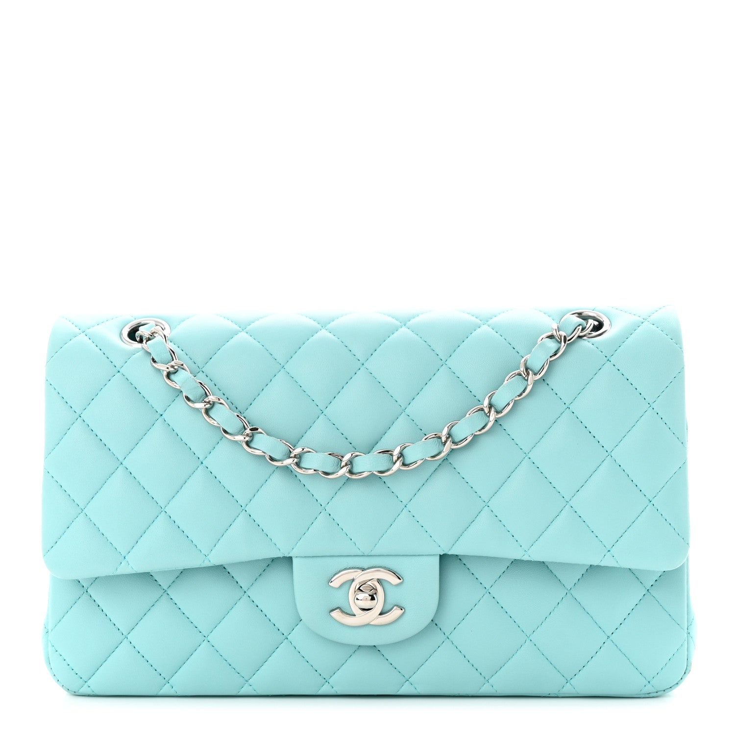 Chanel Lambskin Quilted Medium Double Flap Light Blue 1 of 12