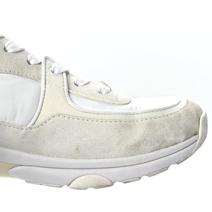 Chanel Suede Calfskin Fabric CC Sneakers 38 White 9 of 11