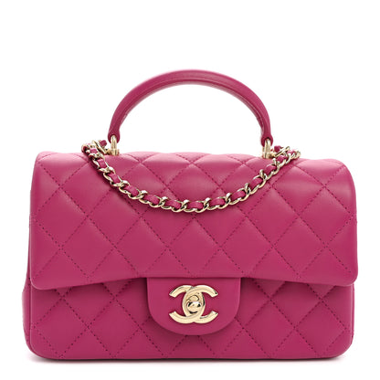 Chanel Lambskin Quilted Mini Top Handle Rectangular Flap Dark Pink 1 of 11