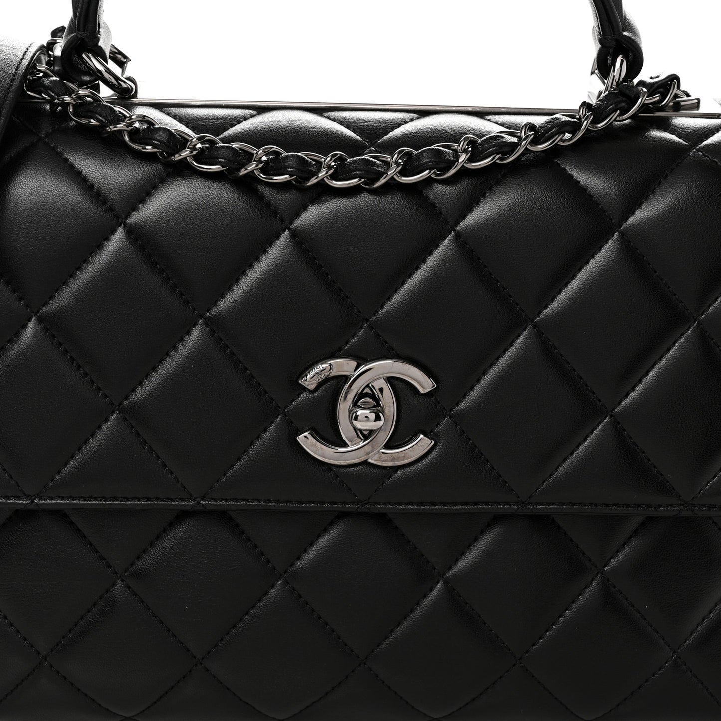 Lambskin Quilted Medium Trendy CC Flap Dual Handle Bag Black