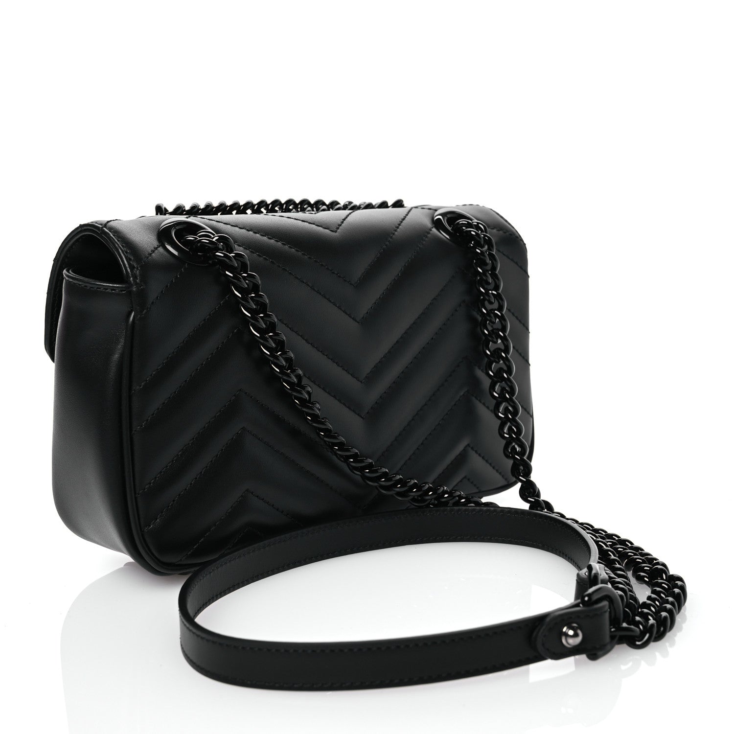 Gucci Calfskin Matelasse Monochrome Mini GG Marmont Shoulder Bag Black 3 of 11