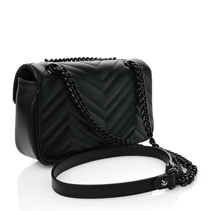 Gucci Calfskin Matelasse Monochrome Mini GG Marmont Shoulder Bag Black 3 of 11