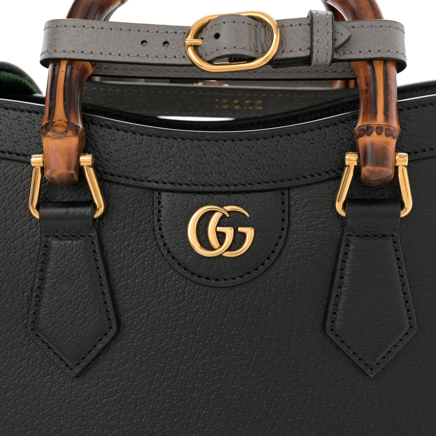 Textured Dollar Calfskin Web Mini Diana Tote Bag Black Dusty Grey