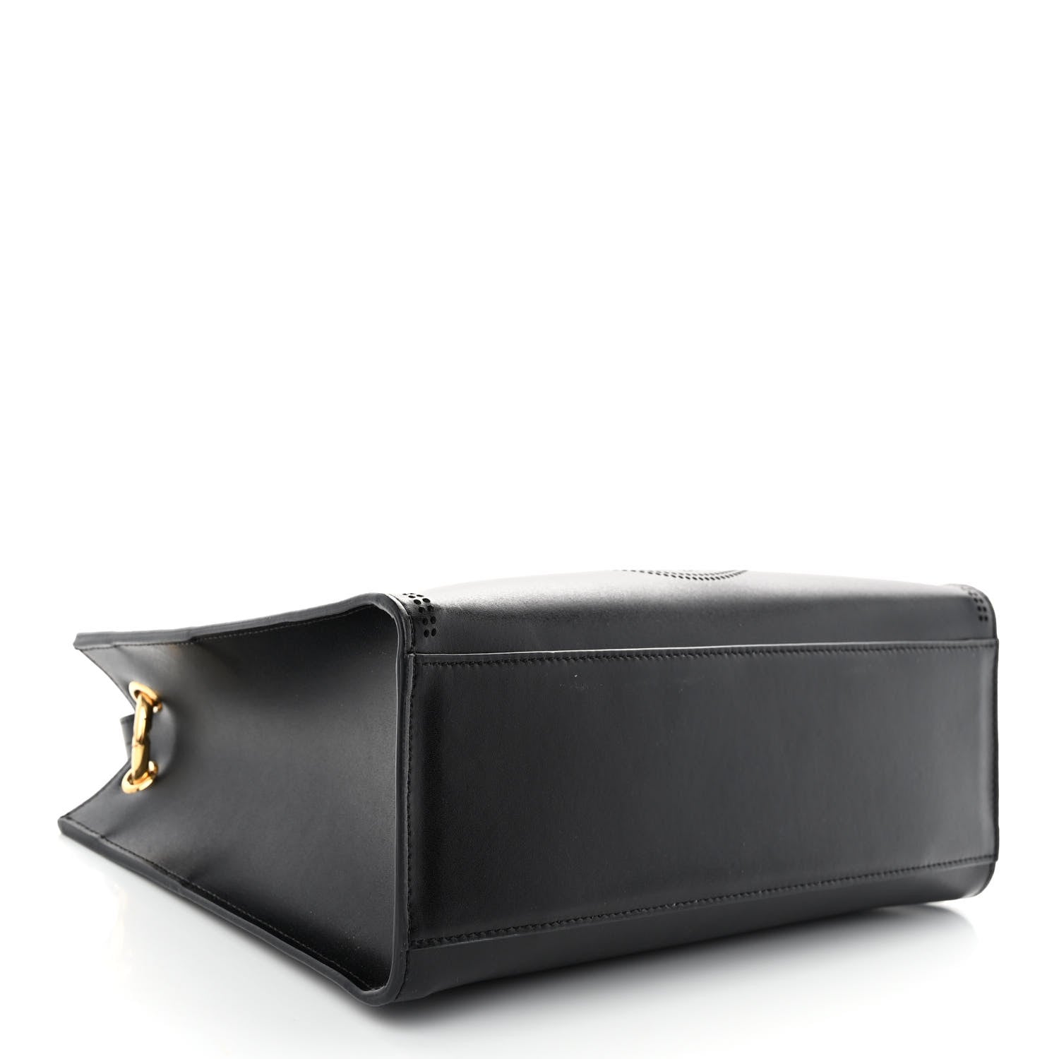 Fendi Vitello Liberty Plexiglass Stamp Patch Perforated Small Runaway Shopper Tote Black 4 of 9