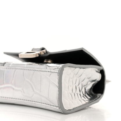 Balenciaga Metallic Calfskin Crocodile Embossed Hourglass Top Handle Bag Mini Silver 10 of 10