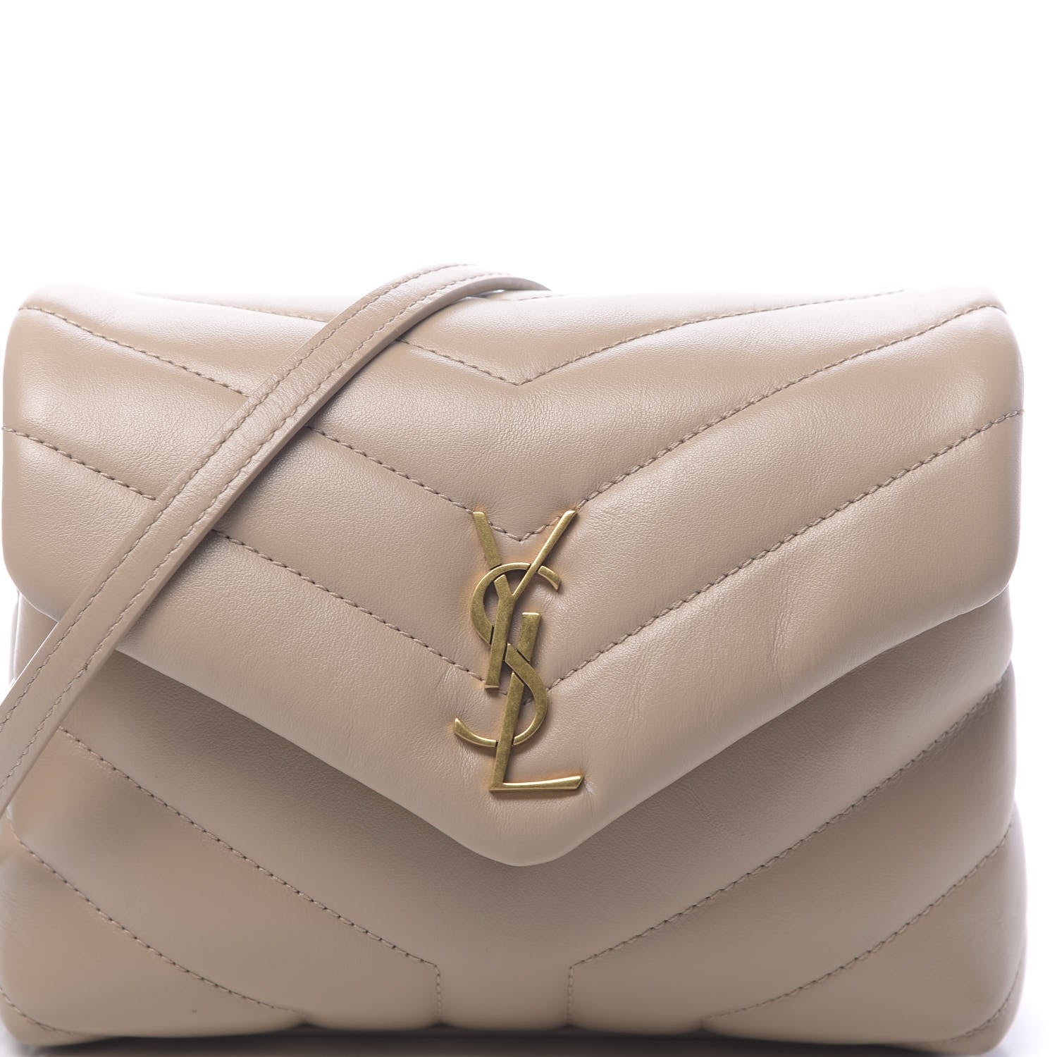 Saint Laurent Calfskin Y Quilted Monogram Toy Loulou Crossbody Bag Dark Beige 10 of 11