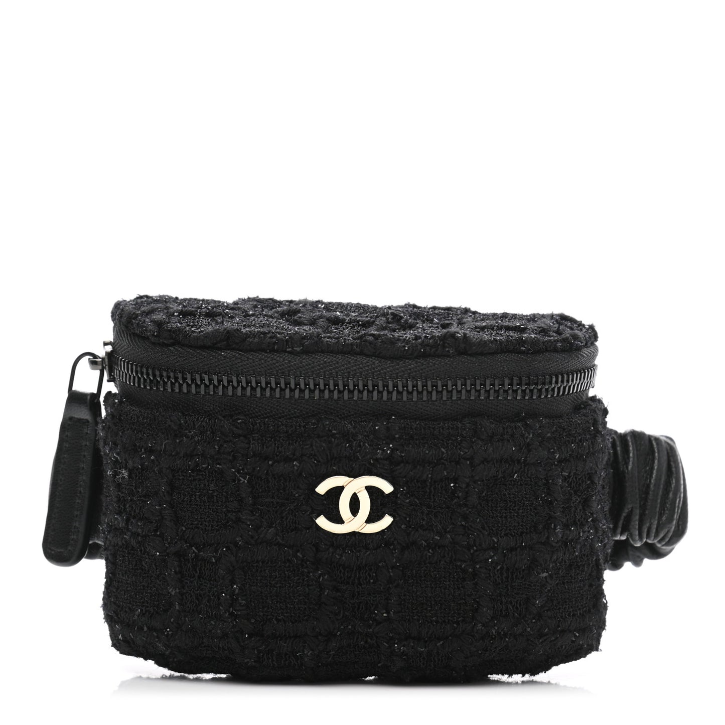 Tweed Lambskin Quilted Arm Coin Purse Black