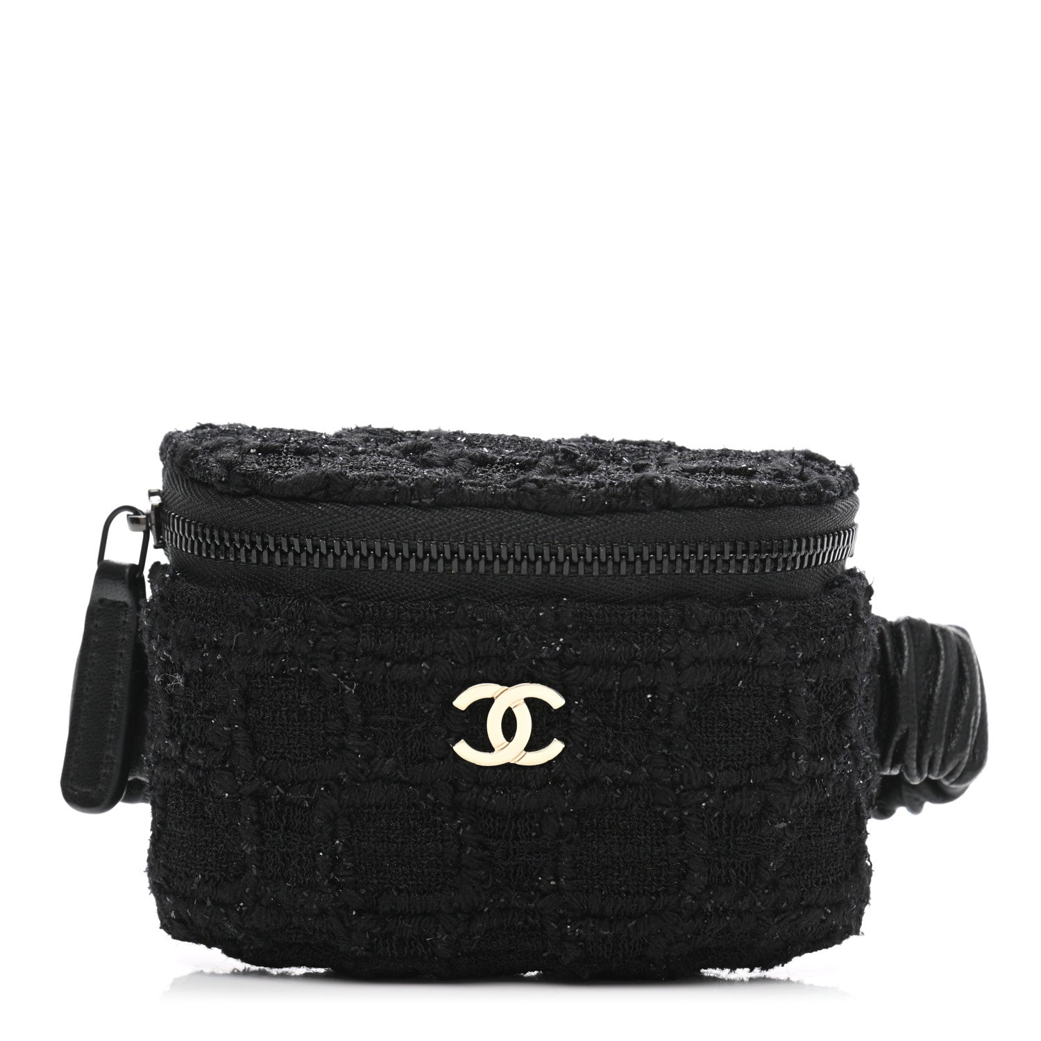Chanel Tweed Lambskin Quilted Arm Coin Purse Black 1 of 8