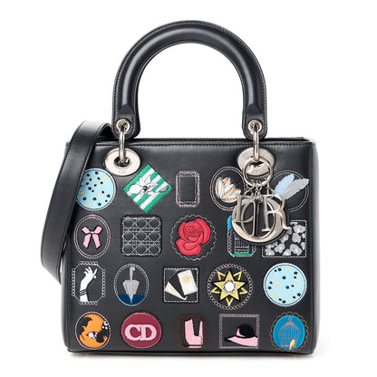 Christian Dior Smooth Calfskin Patch Embellished Medium Lady Dior Black 1 of 10