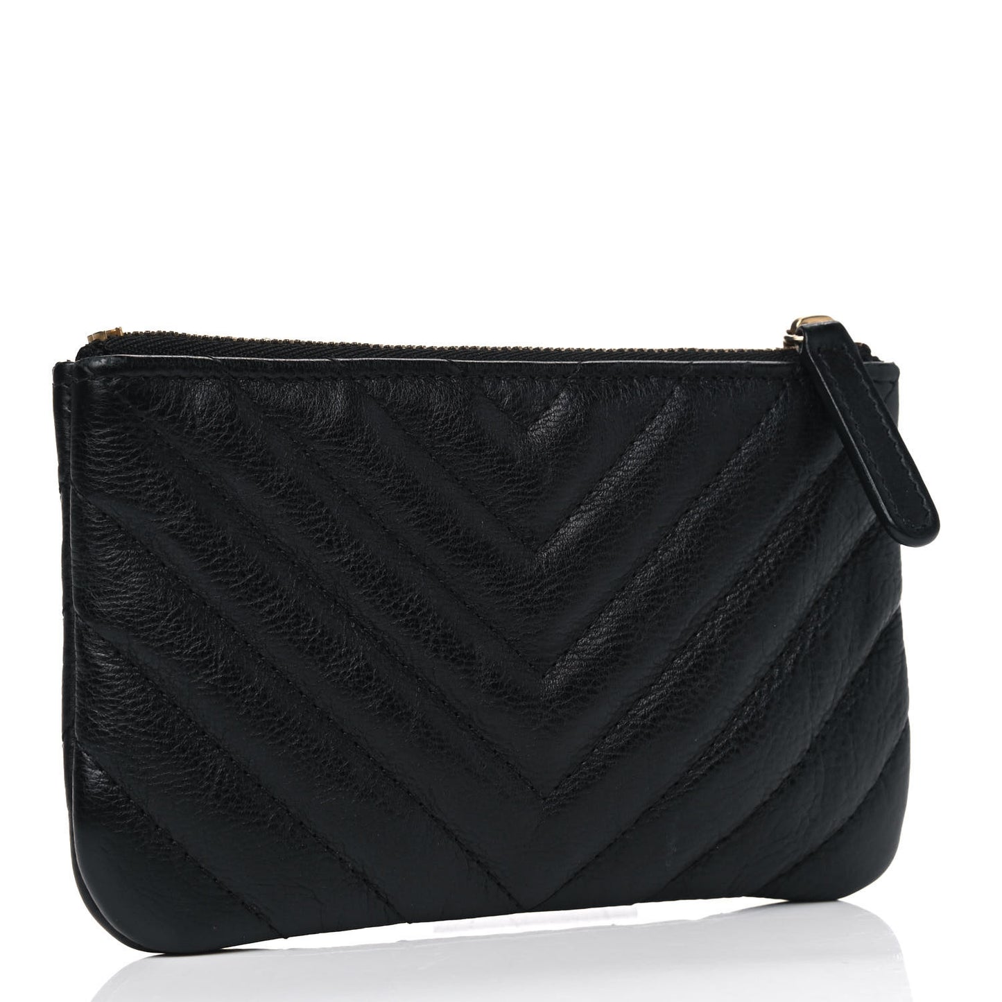Crumpled Calfskin Chevron Quilted Small Cosmetic Case Black
