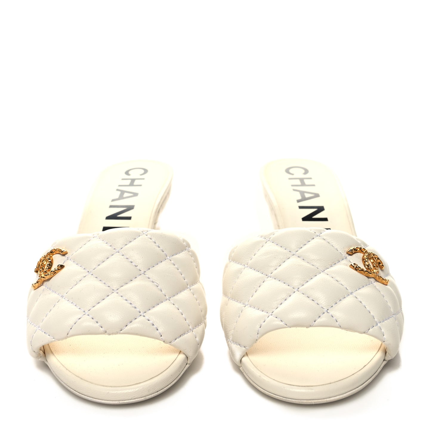 Lambskin Quilted Textured CC Mules 37.5 White