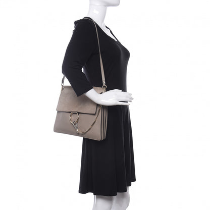Chloe Calfskin Suede Medium Faye Shoulder Bag Motty Grey 2 of 9