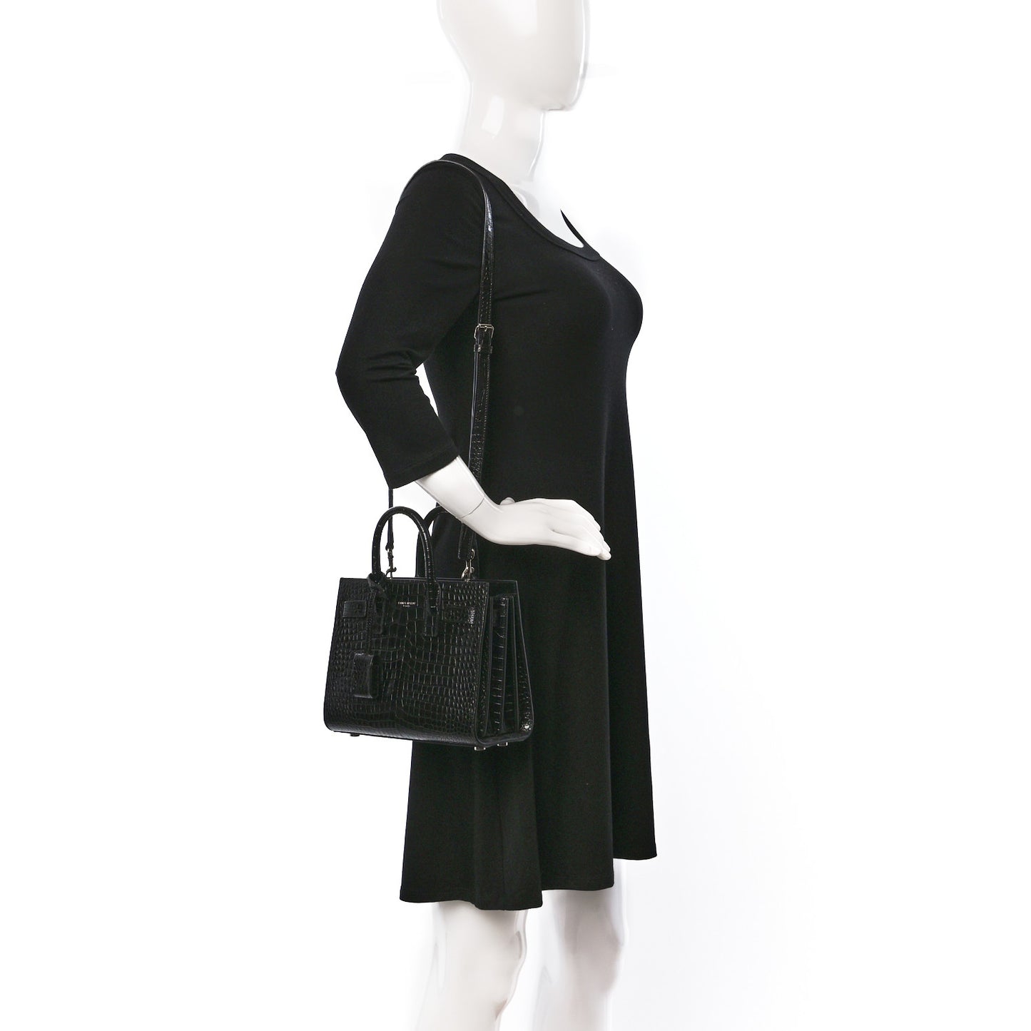Calfskin Crocodile Embossed Nano Sac De Jour Black