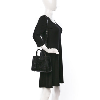 Saint Laurent Calfskin Crocodile Embossed Nano Sac De Jour Black 2 of 10