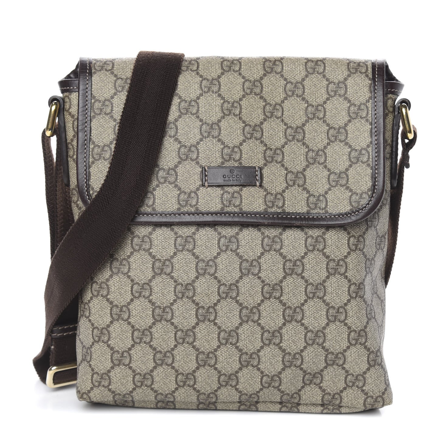 GG Supreme Monogram Selleria Calfskin Small Flap Messenger Bag Beige Ebony Cocoa Dark Chocolate