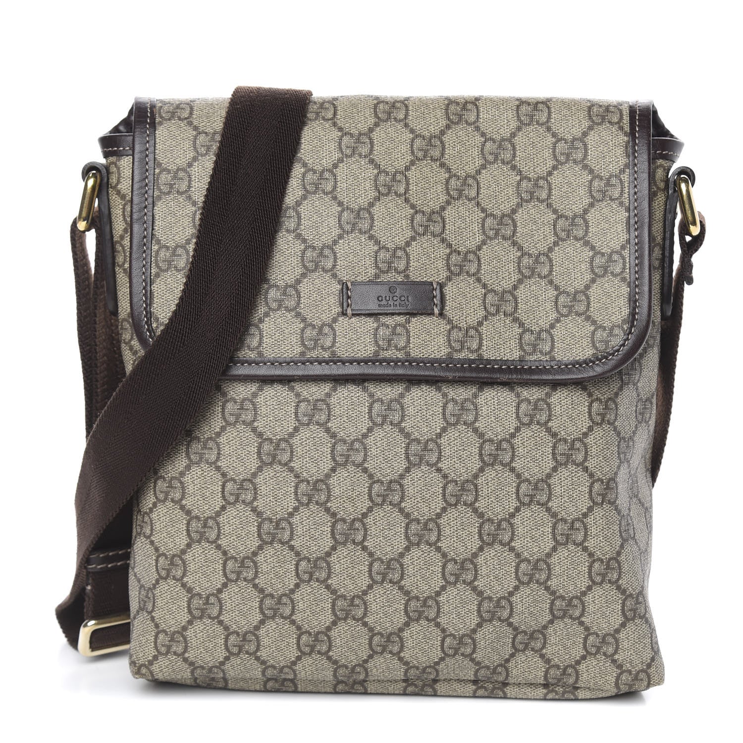 Gucci GG Supreme Monogram Selleria Calfskin Small Flap Messenger Bag Beige Ebony Cocoa Dark Chocolate 1 of 10