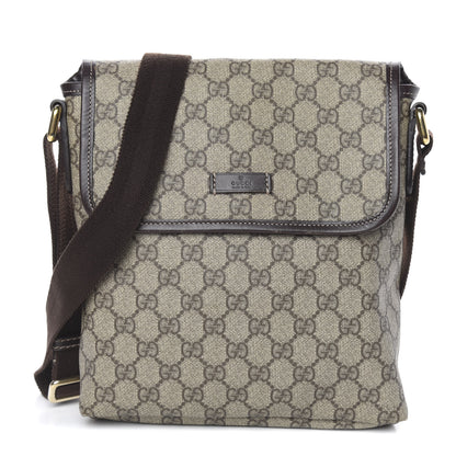 Gucci GG Supreme Monogram Selleria Calfskin Small Flap Messenger Bag Beige Ebony Cocoa Dark Chocolate 1 of 10