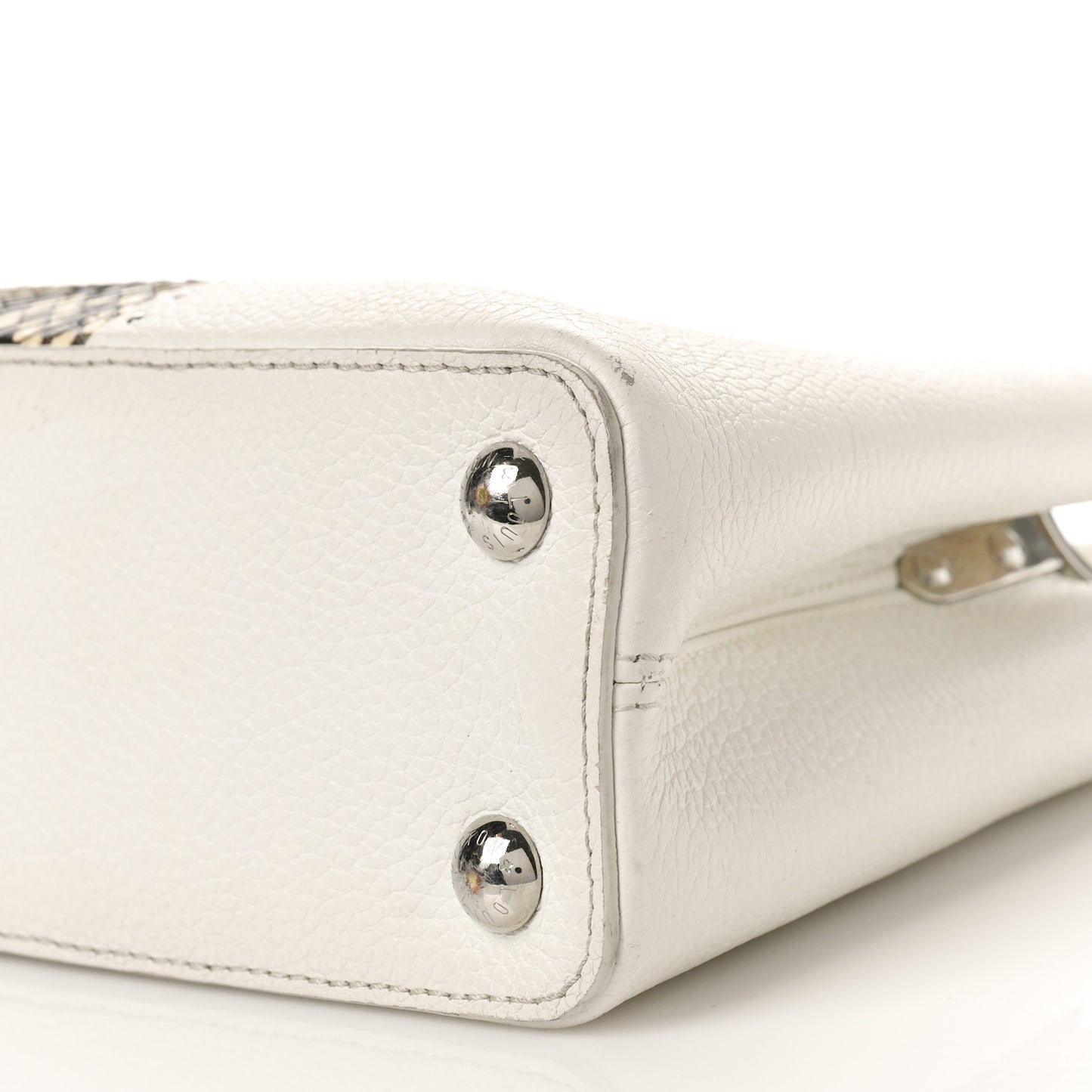 Taurillon Snakeskin Studded Capucines BB White