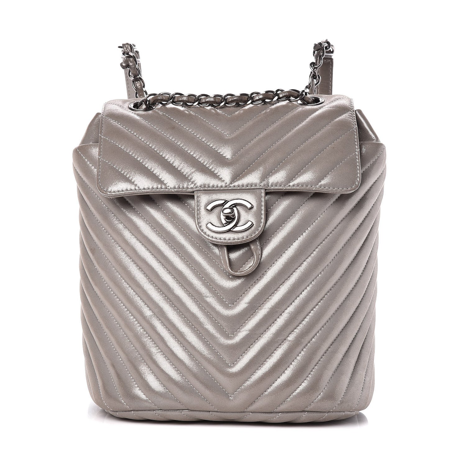 Metallic Calfskin Chevron Quilted Small Urban Spirit Backpack Silver
