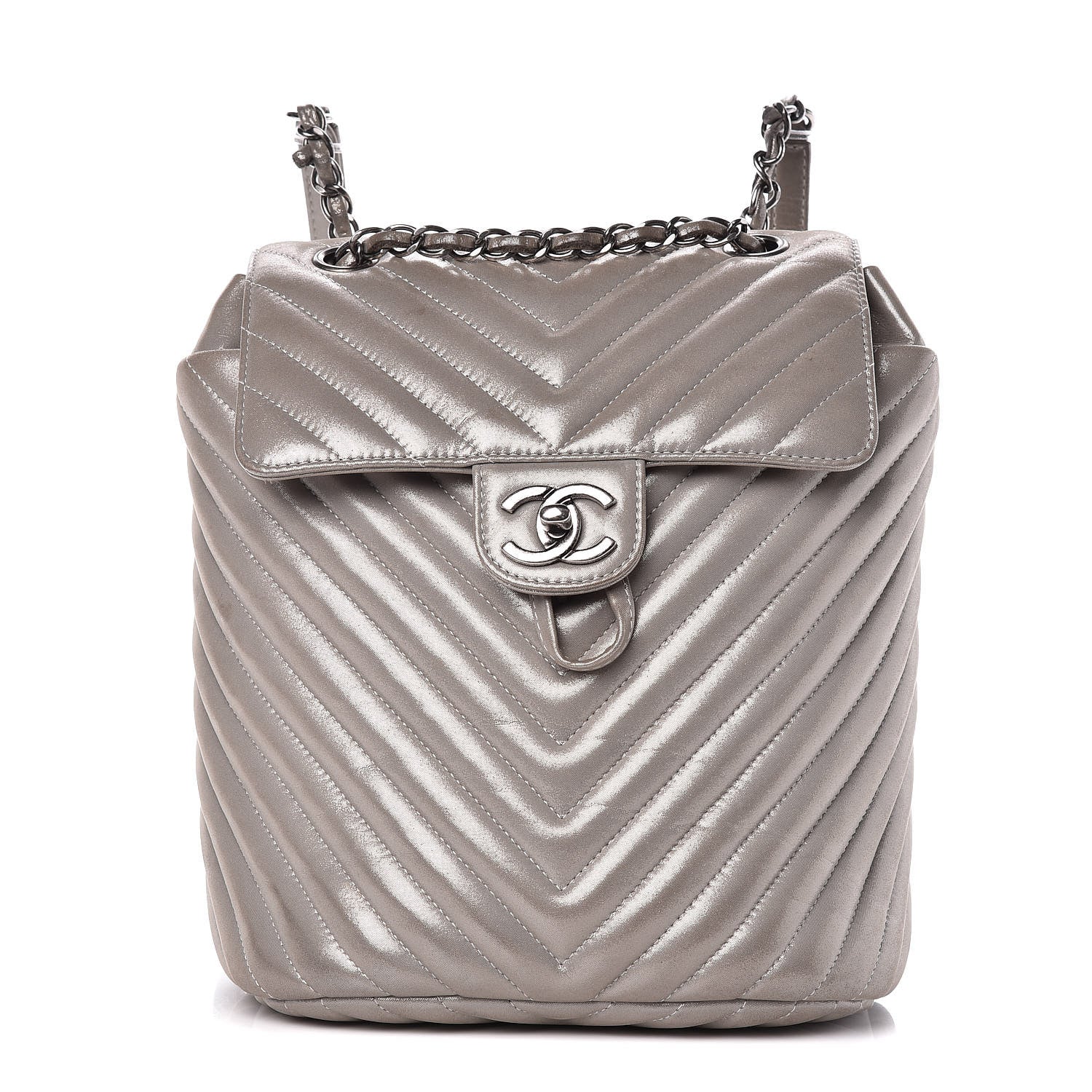 Chanel Metallic Calfskin Chevron Quilted Small Urban Spirit Backpack Silver 1 of 15