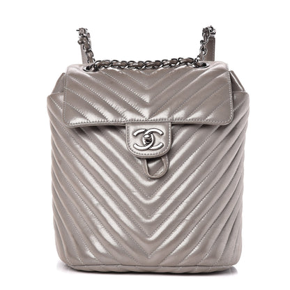 Chanel Metallic Calfskin Chevron Quilted Small Urban Spirit Backpack Silver 1 of 15