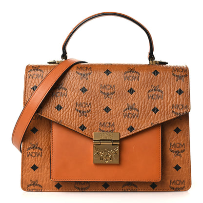 MCM Visetos Medium Patricia Pocket Satchel Cognac 1 of 10