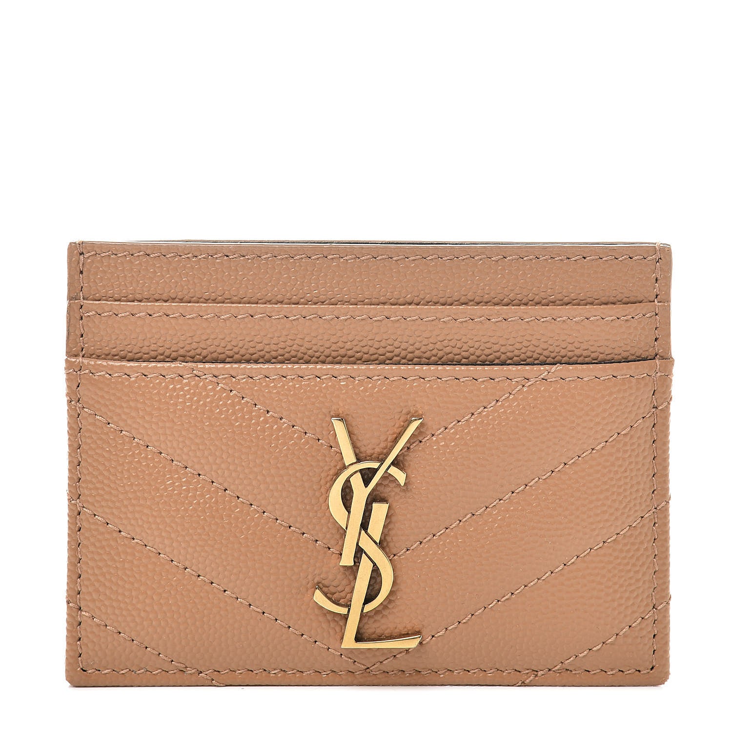 Saint Laurent Grain De Poudre Matelasse Chevron Monogram Credit Card Case Cork 1 of 9