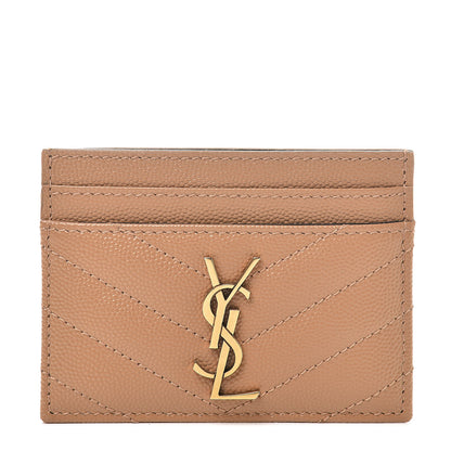 Saint Laurent Grain De Poudre Matelasse Chevron Monogram Credit Card Case Cork 1 of 9