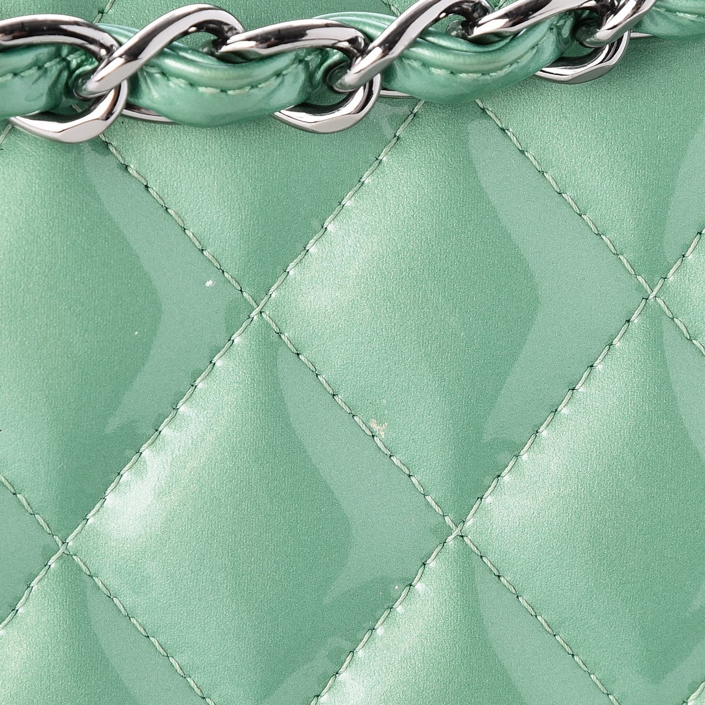 Patent Quilted Jumbo Double Flap Green