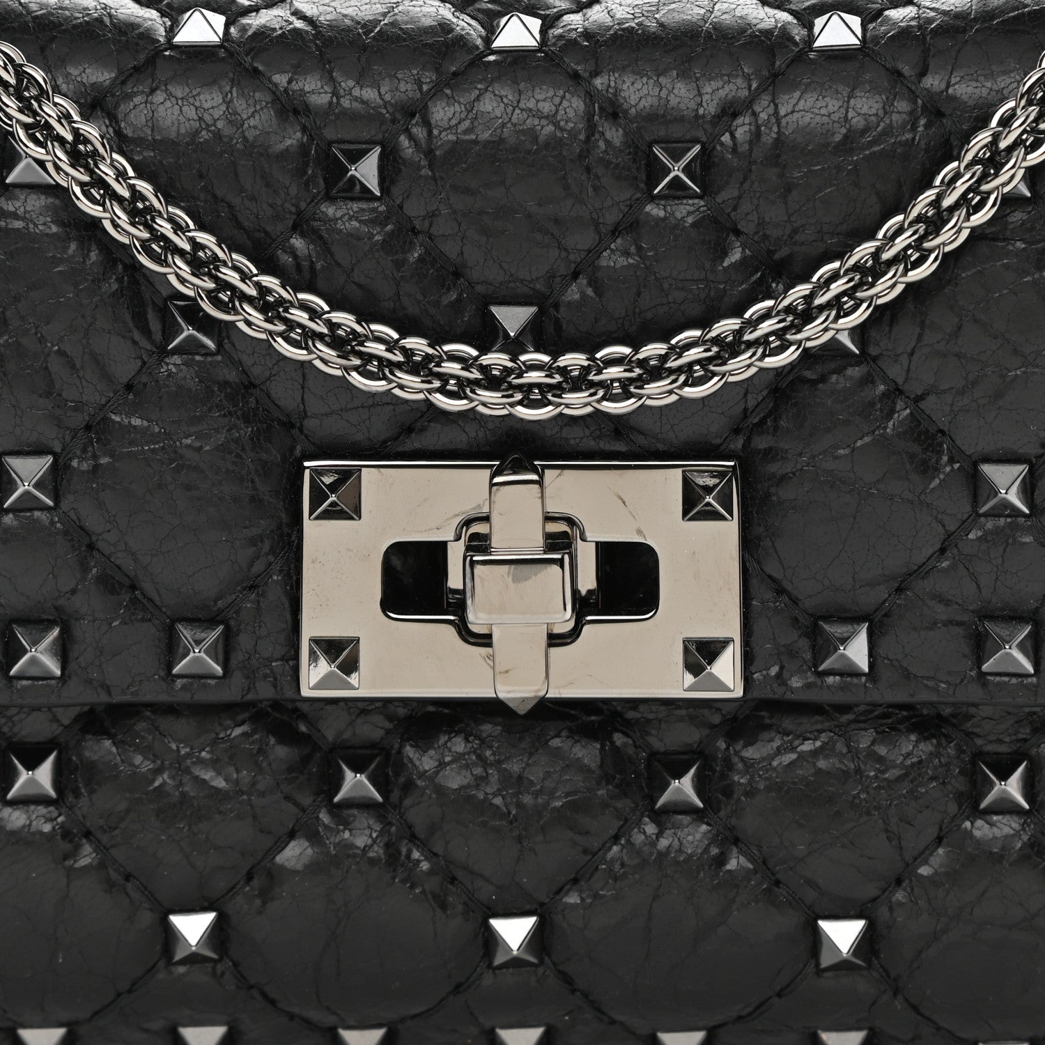 Valentino Garavani Craquele Nappa Small Rockstud Spike Shoulder Bag Black 8 of 8