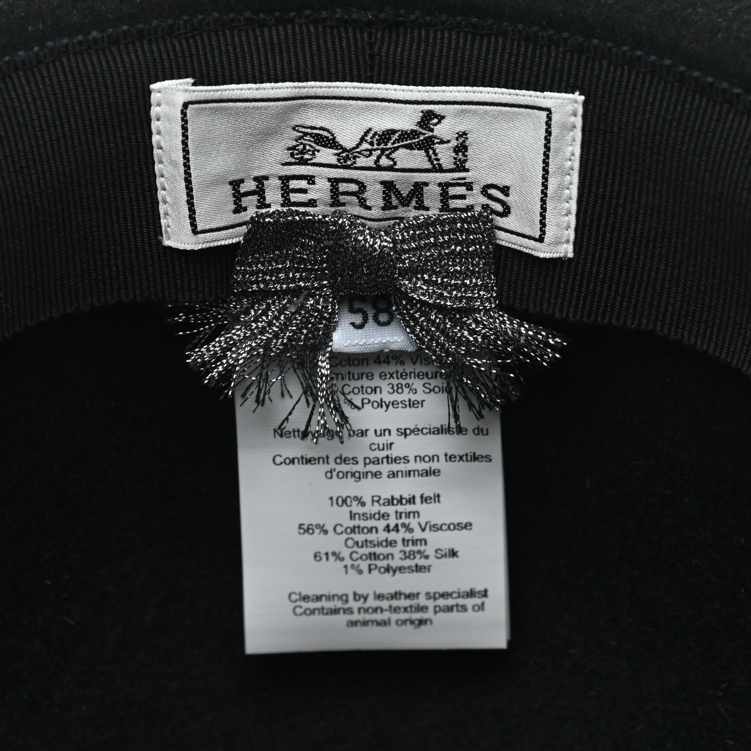 Hermes Rabbit Felt Betty Hat 58 Black 4 of 7