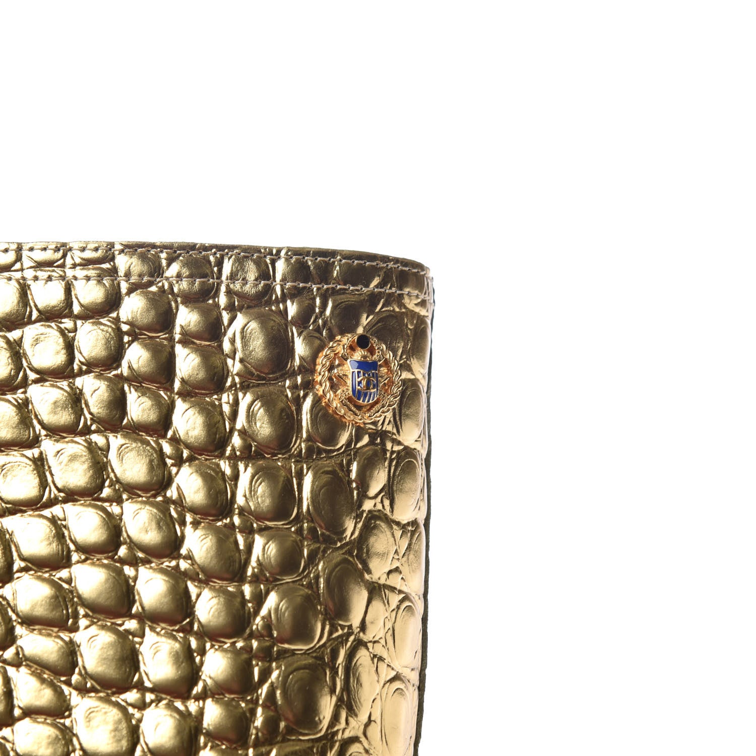 Chanel Calfskin Crocodile Embossed Cap Toe High Boots 37.5 Gold 9 of 11