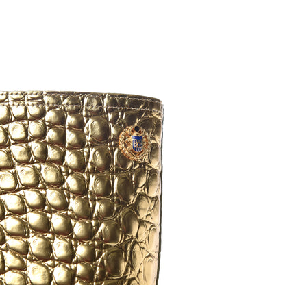 Chanel Calfskin Crocodile Embossed Cap Toe High Boots 37.5 Gold 9 of 11