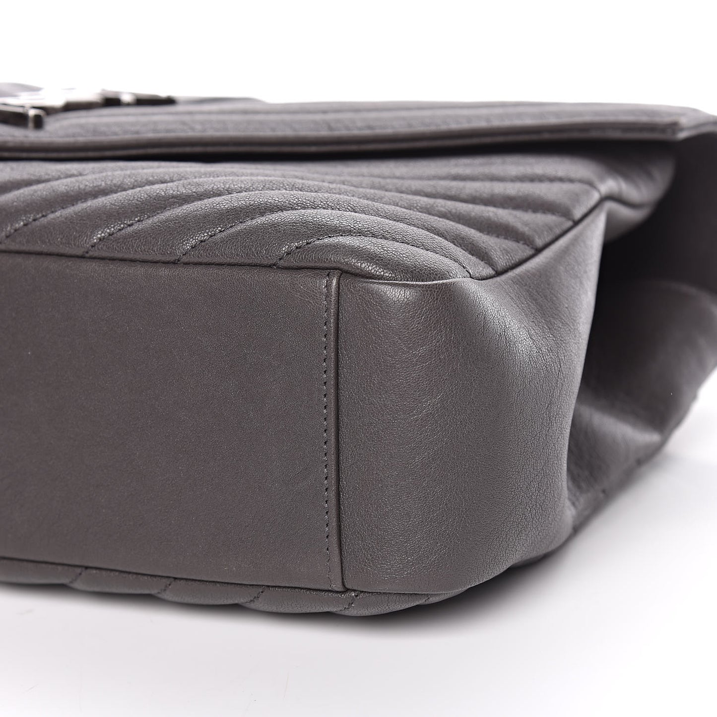 Sheepskin Matelasse Chevron Monogram Large College Satchel Dark Anthracite
