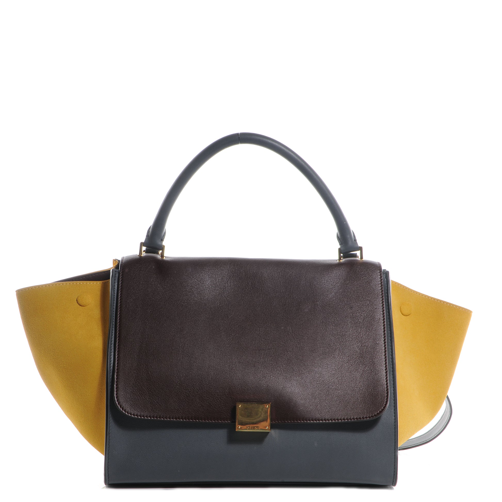 Celine Calfskin and Suede Small Tri-Color Trapeze Yellow 1 of 9