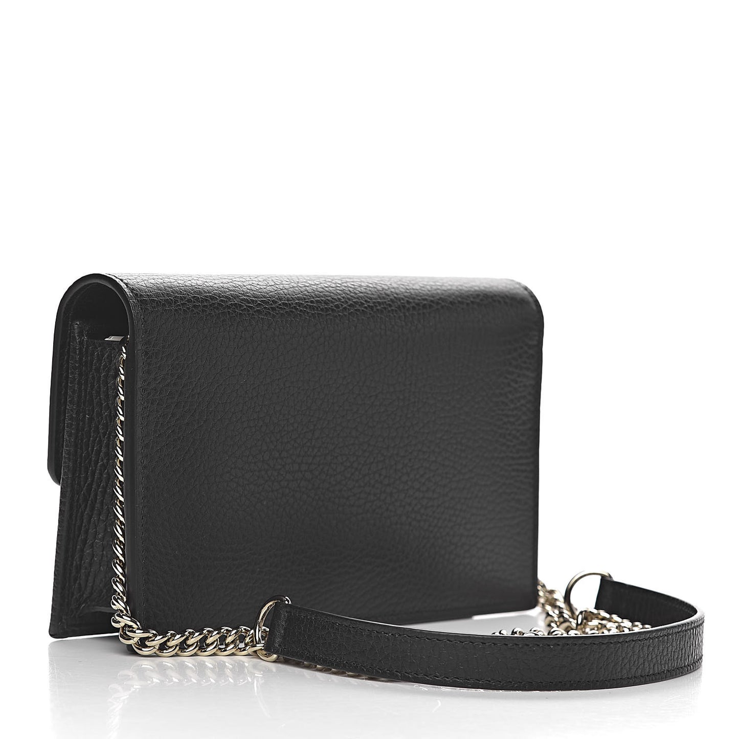 Dollar Calfskin Interlocking G Chain Wallet Black