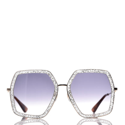 Gucci Glitter Acetate Oversize Square Frame Sunglasses GG0106S Silver 2 of 7