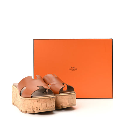 Hermes Calfskin Cork Eze 30 Sandals 36 Marron Glaise 10 of 10