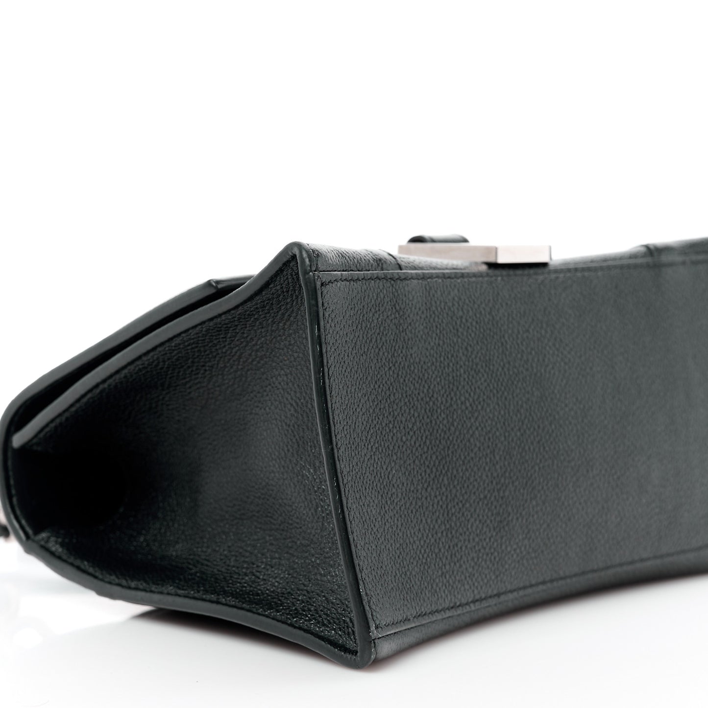 Grained Calfskin Small Hourglass Top Handle Bag Black