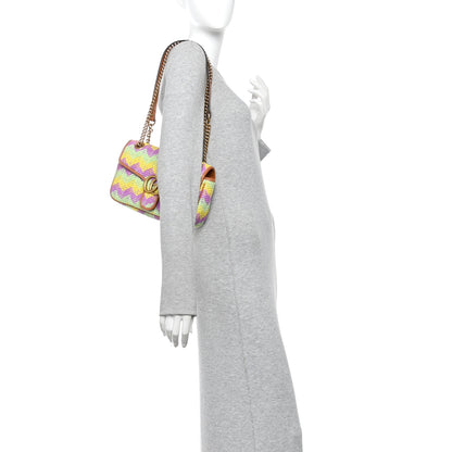 Gucci Calfskin Raffia Woven Small GG Marmont Shoulder Bag Multicolor 2 of 10