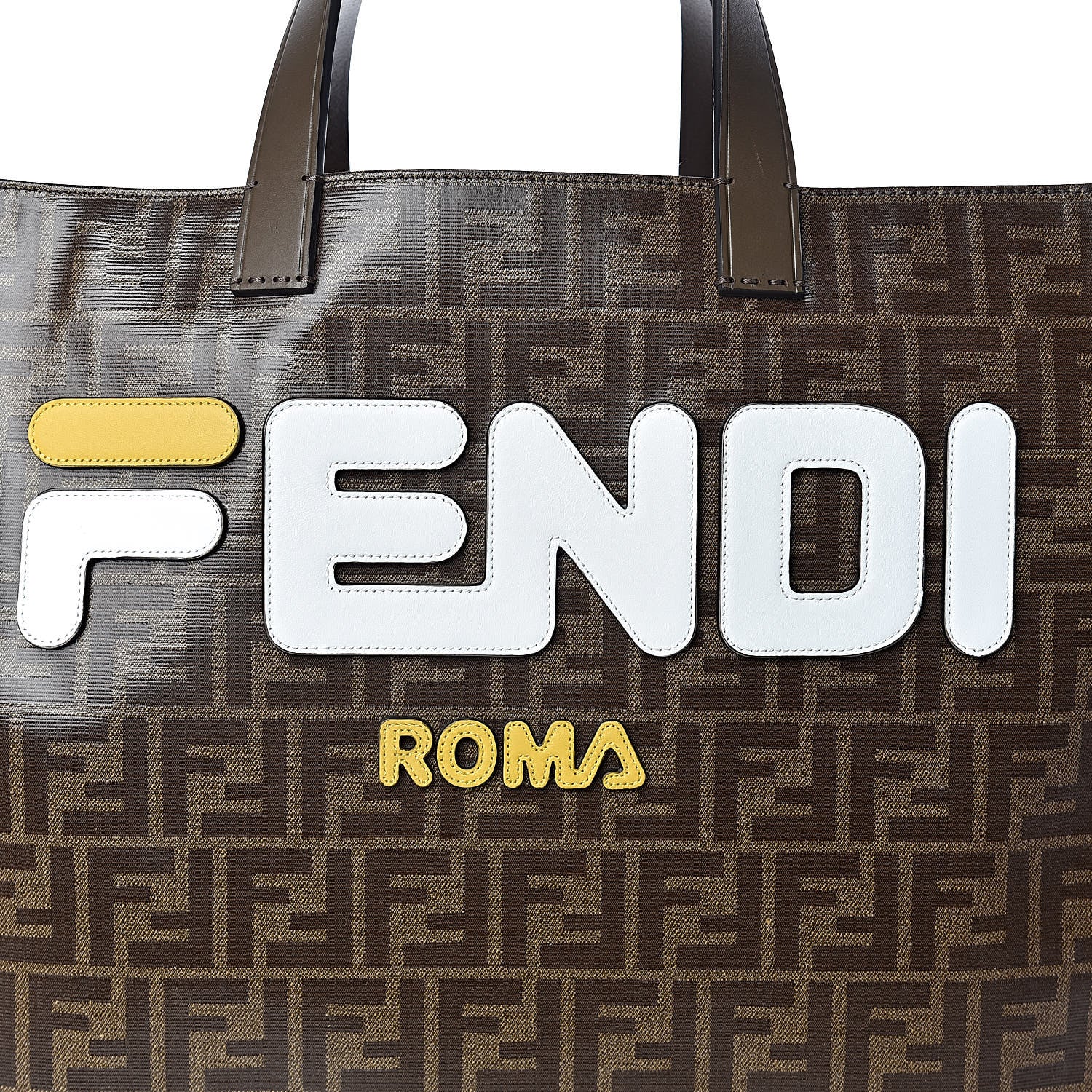 Fendi X FILA Glazed Fabric FF 1974 Mania Large Shopping Tote Bag Mogano Panna White 10 of 10