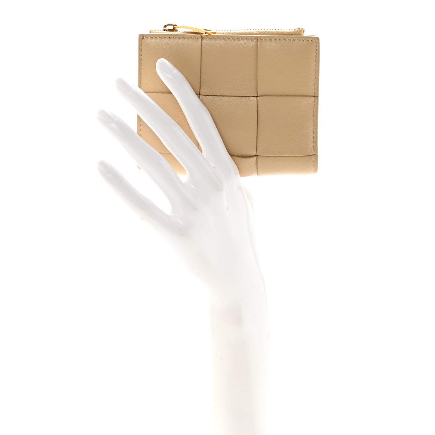Nappa Maxi Intrecciato Small Bi-Fold Zip Wallet Porridge