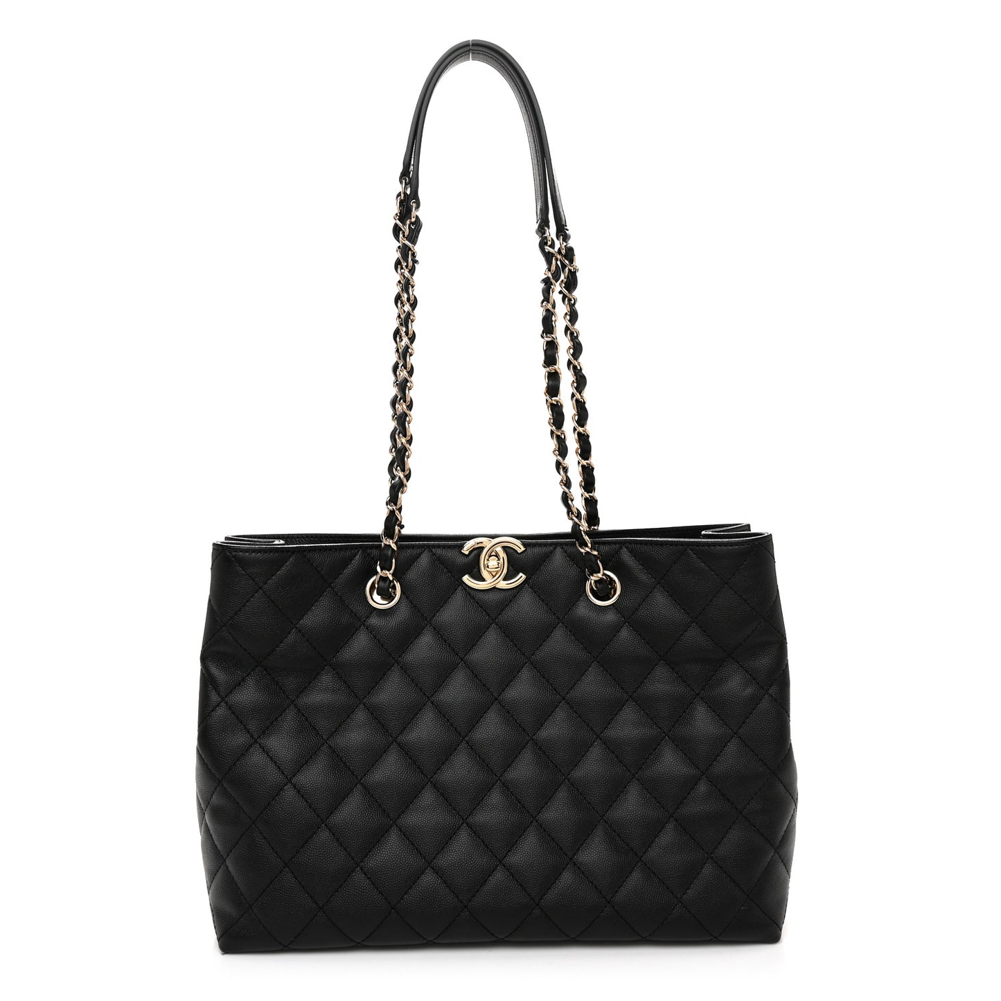 Caviar Quilted Small Shopping Tote Black
