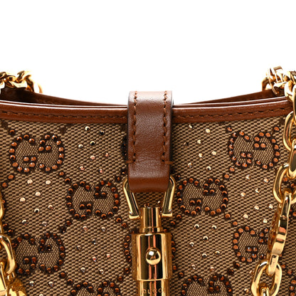 Gucci New Canvas Charisma Calfskin Crystal GG Monogram Mini Jackie 1961 Hobo Camel Ebony 7 of 10
