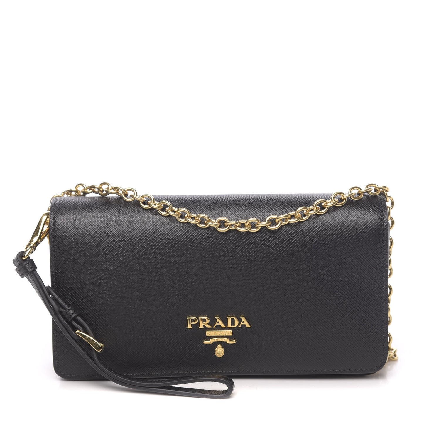 Saffiano Metal Phone Wristlet Crossbody Wallet Black
