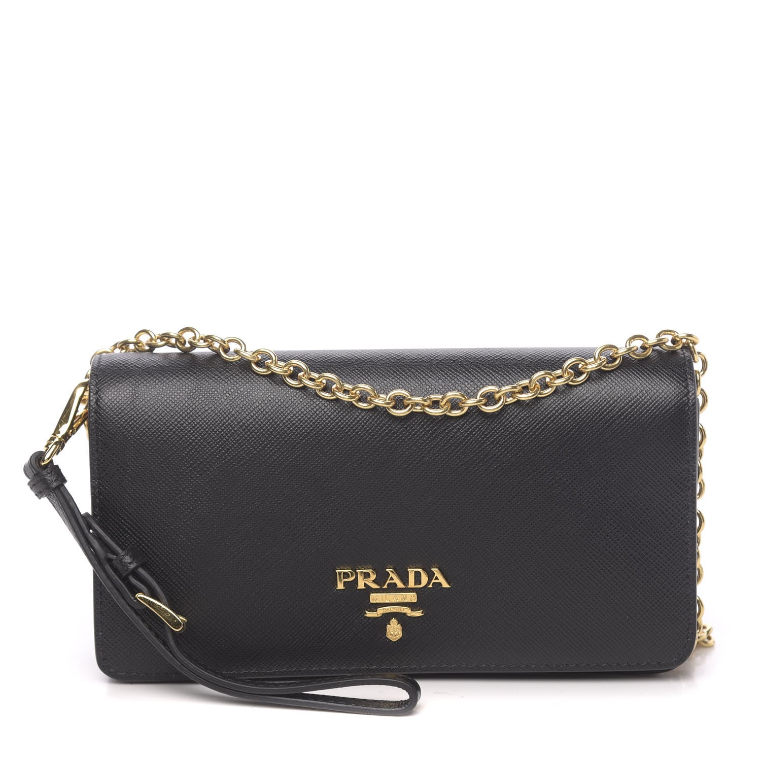 Prada Saffiano Metal Phone Wristlet Crossbody Wallet Black 1 of 9
