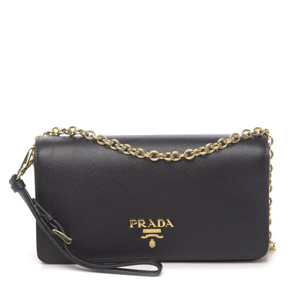 Prada Saffiano Metal Phone Wristlet Crossbody Wallet Black 1 of 9