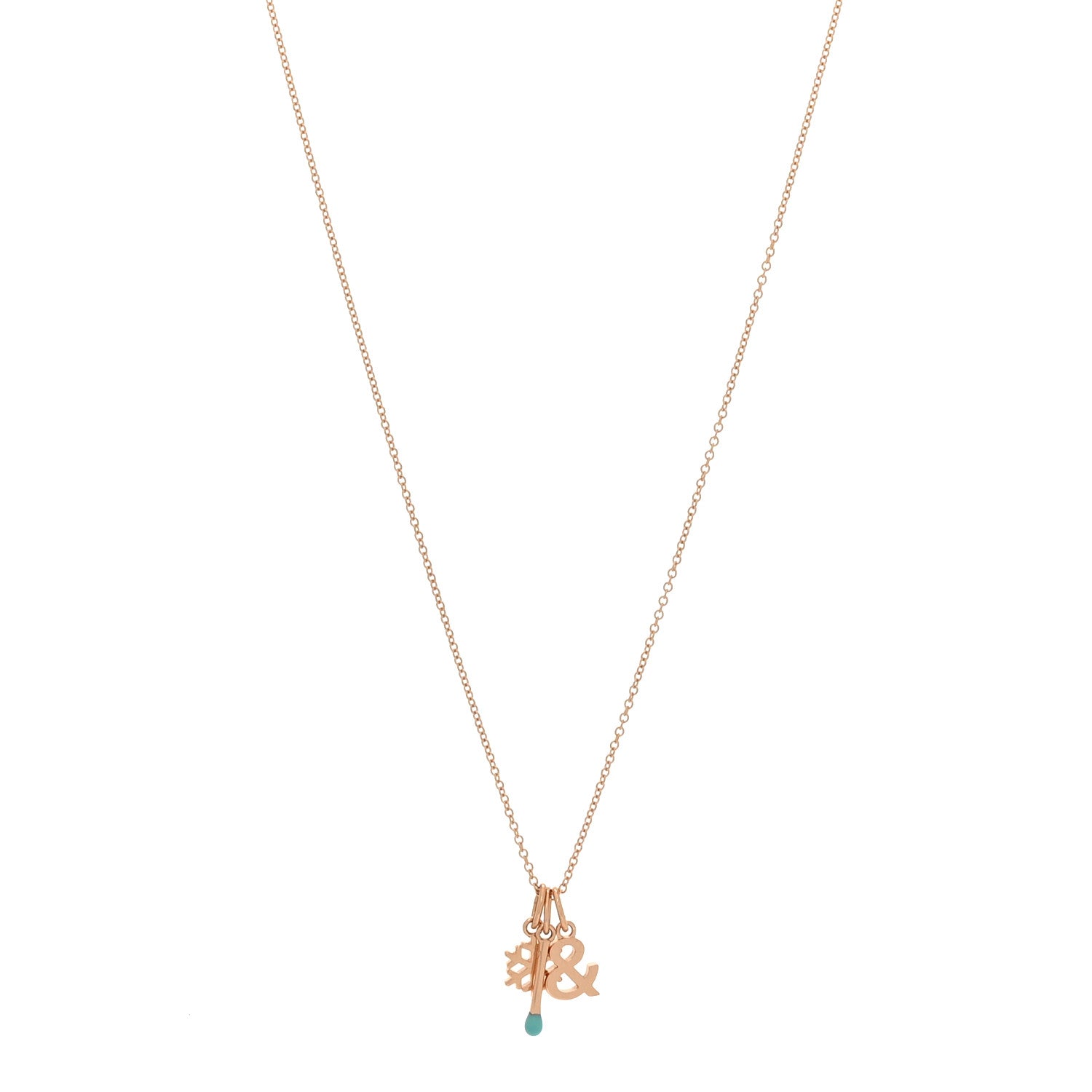 Tiffany 18K Rose Gold Enamel Ampersand Snowflake Match Pendant Necklace Blue 1 of 6