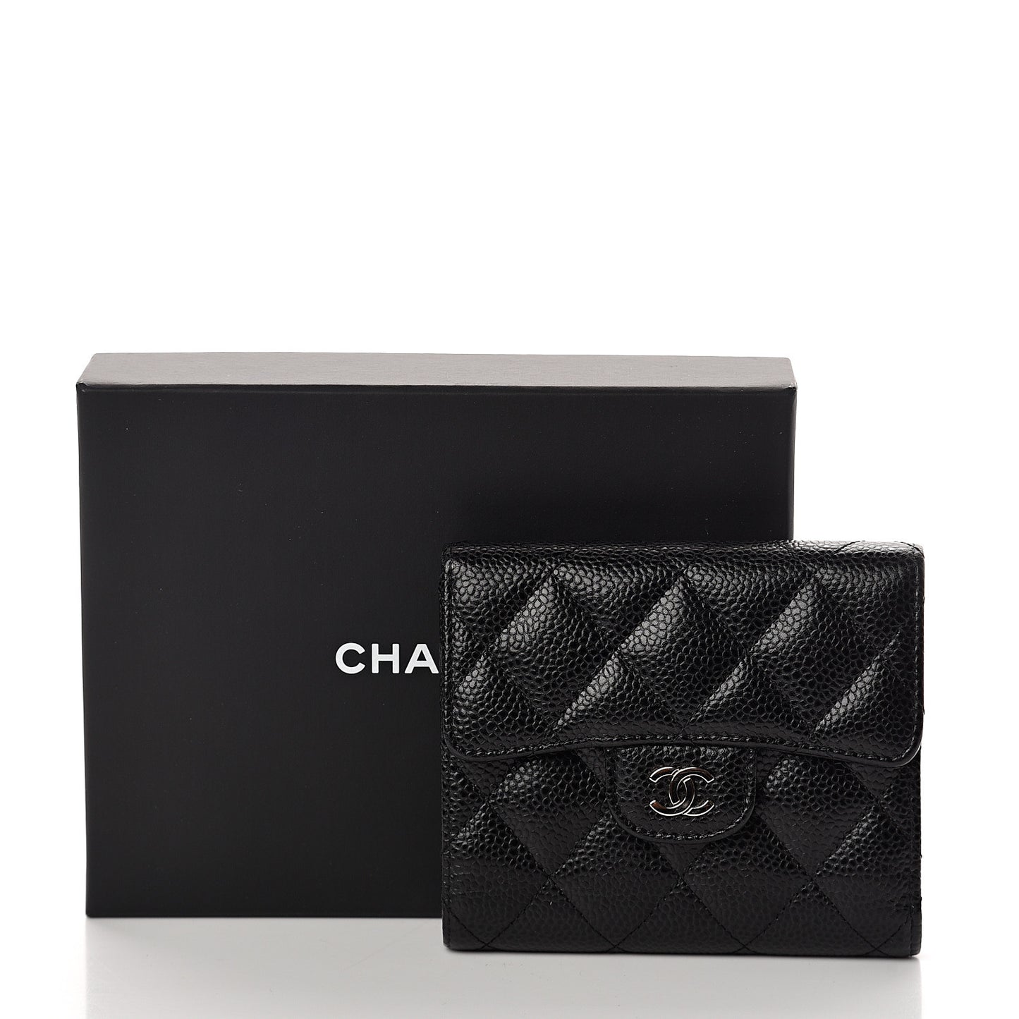 Caviar Quilted Compact Flap Wallet Black